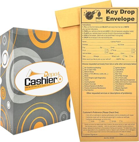 100 Cashier Depot Night/After Hours Key Drop Envelope For Auto Shop Repair or Service, 4 1/8" x 9 1/2", Peel & Seal (NEW), Open End, Premium 24LB Kraft, 100/Box in Kuwait