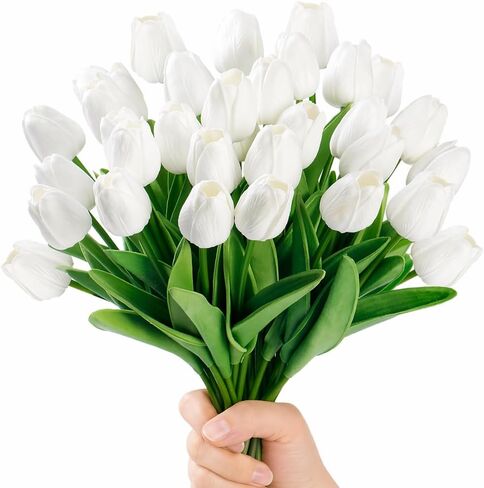 10pcs Large Artificial Tulips Real Touch Tulips Silk Fake Tulip Artificial Flowers 18.9 Inches Long Stem Large Flower Decor for Home Party Wedding Party Decoration (Light Pink) in Kuwait