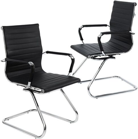 DM Furniture No Wheels Reception Chairs Guest Chair Leather Conference Chairs Back Support Heavy Duty Office Chair, Set of 2 (Deep Red) in Saudi Arabia