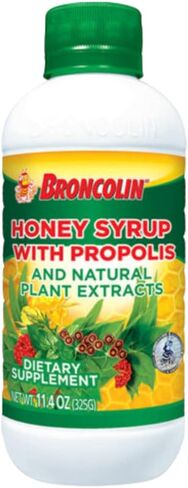 Broncolin Honey Syrup with Propolis, Syrup with Natural Plant extracts to Refresh Your Throat, Natural Ingredients, Elderberry, Eucalyptus, Peppermint Oil, 11.4 Oz, Bottle in Saudi Arabia