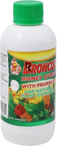 Broncolin Honey Syrup with Propolis, Syrup with Natural Plant extracts to Refresh Your Throat, Natural Ingredients, Elderberry, Eucalyptus, Peppermint Oil, 11.4 Oz, Bottle in Saudi Arabia