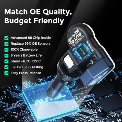 Autel TPMS Sensor, MX-Sensor 2 in 1 (315MHz + 433MHz) for 99% of Cars, Wireless Programming 100% Cloneable, Same as OE Sensors, 6-Year Battery Life (Press-in Rubber Valve, 8PCS) in Saudi Arabia