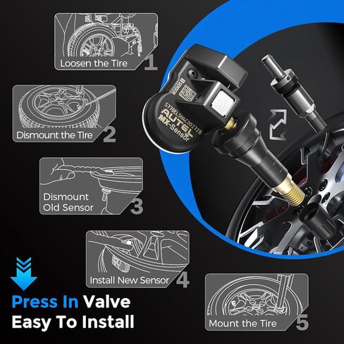Autel TPMS Sensor, MX-Sensor 2 in 1 (315MHz + 433MHz) for 99% of Cars, Wireless Programming 100% Cloneable, Same as OE Sensors, 6-Year Battery Life (Press-in Rubber Valve, 8PCS) in Saudi Arabia