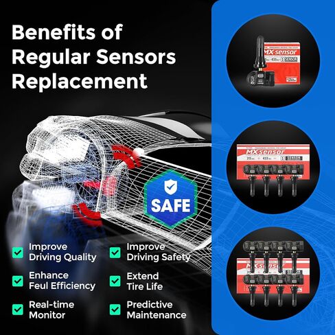 Autel TPMS Sensor, MX-Sensor 2 in 1 (315MHz + 433MHz) for 99% of Cars, Wireless Programming 100% Cloneable, Same as OE Sensors, 6-Year Battery Life (Press-in Rubber Valve, 8PCS) in Saudi Arabia