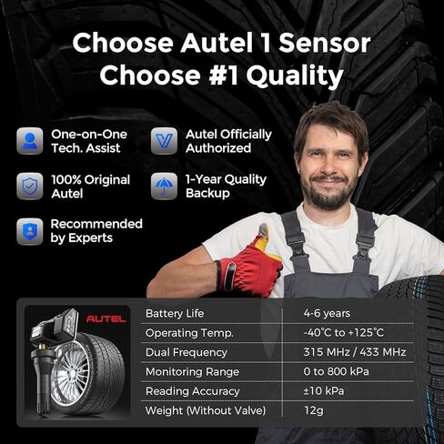 Autel TPMS Sensor, MX-Sensor 2 in 1 (315MHz + 433MHz) for 99% of Cars, Wireless Programming 100% Cloneable, Same as OE Sensors, 6-Year Battery Life (Press-in Rubber Valve, 8PCS) in Saudi Arabia