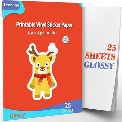 Lzerking Printable Vinyl Glossy Sticker Paper for Inkjet Printer 100 Sheets White Waterproof Self-Adhesive Sheets 8.5x11 Inches in Saudi Arabia