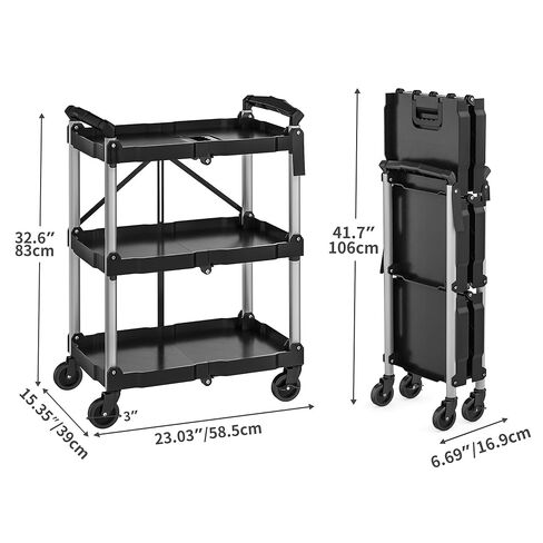 YITAHOME 350 LBS Folding Utility Service Cart, 3 Tier Foldable Cart with Wheels Collapsible Cart on Wheels with 360°Swivel Wheels (2 with Brakes), Portable Cart for Home Garage Restaurant Office in Saudi Arabia