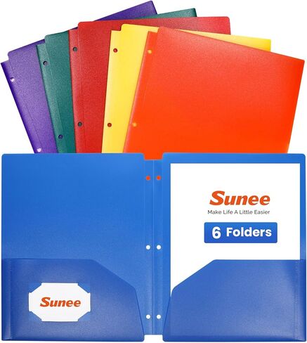 مجلدات جيب SUNEE ذات 3 فتحات (24 حزمة، لون باستيل) مجلدات جيب بلاستيكية لـ 3 مجلدات حلقية، مجلدات مثقوبة بثلاث فتحات مع جيوب، للأطفال والطلاب والمعلمين وموظفي المكاتب in Kuwait