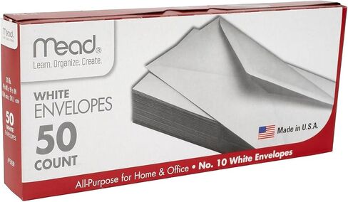 Mead #10 Business Envelope, Gummed Seal, 4-1/8" x 9-1/2", White, 100/Box (CO196) in Saudi Arabia