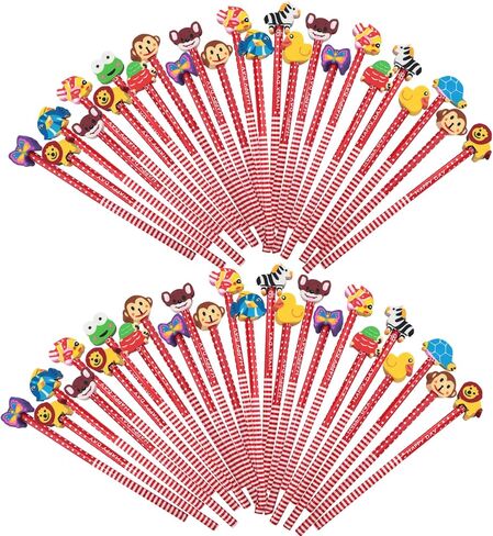 Etmact 50 Pack Assorted Colorful Cartoon Animal Pencil With Erasers, Fun Pencils For Kids, Bulk Pencils With Animal Eraser Toppers,Party Favor Pencils For Kids Novelty Pencils in Kuwait