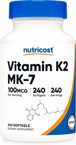 Nutricost فيتامين K2 MK-7 100 ميكروجرام، 240 كبسولة هلامية - خالية من الغلوتين وغير معدلة وراثيًا MK7 in Kuwait