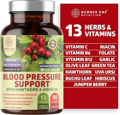 N1N Premium Blood Pressure Support with Hawthorn and Hibiscus [13 Potent Ingredients], Natural Supplement to Support Heart & Circulatory Health, 90 Caps in Saudi Arabia