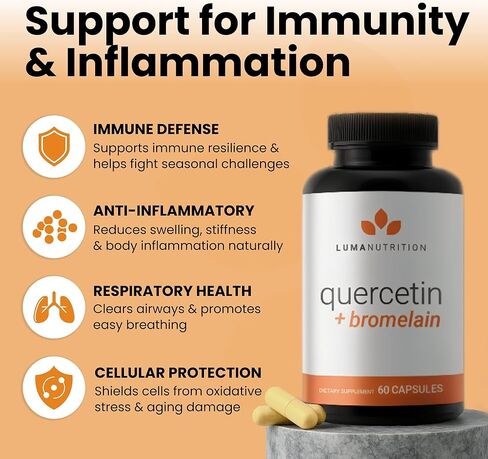 Luma Nutrition Quercetin 500mg - كيرسيتين مع بروميلين - كيرسيتين قوي - بروميلين ممتاز - مضاد للأكسدة - دعم المناعة - 60 كبسولة in Kuwait
