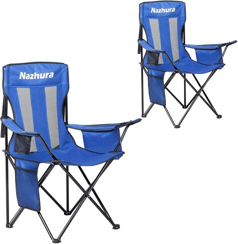 Nazhura 2 Pack Outdoor Camping Chairs Folding/Foldable/Portable with Cooler Pouch, Mesh Backrest and Cup Holder Pocket (Blue, 2 Pack) in Saudi Arabia