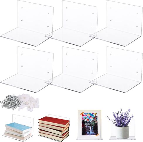 Tenceur 6 Pcs Invisible Floating Bookshelf for Wall, Heavy Duty Wall Mounted Book Organizer Acrylic Floating Shelves Holder for Books Storage Bedroom Living Room Home Office (Clear) in Saudi Arabia