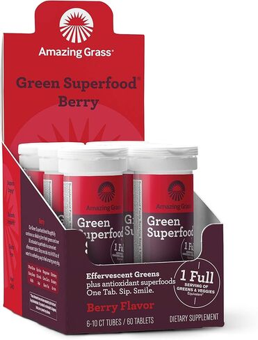 Amazing Grass Fizzy Green Tablets Energy Tropical: Greens + Green Tea Caffeine, Water Flavoring Tablet with Antioxidants, 10 Count (Pack of 6) in Saudi Arabia