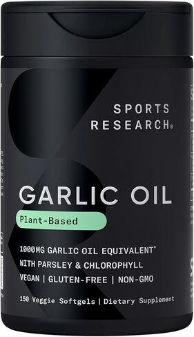 Sports Research Odorless Garlic Oil Pills (1000mg) with Parsley & Chlorophyll | Non-GMO Verified, Vegan Certified & Gluten Free (150 Plant Gels) in Saudi Arabia