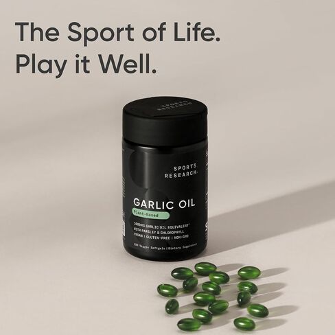 Sports Research Odorless Garlic Oil Pills (1000mg) with Parsley & Chlorophyll | Non-GMO Verified, Vegan Certified & Gluten Free (150 Plant Gels) in Saudi Arabia