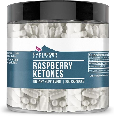 200 كبسولة من Earthborn Elements Raspberry Ketones، نقية وغير مخففة، بدون إضافات in Kuwait