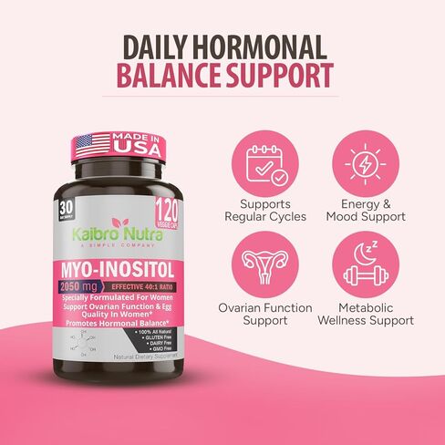 Simple-Organics Myo Inositol Supplement, with D-Chiro Inositol, 40 to 1 Ratio, Helps in Hormone Balance and Ovarian Function Support for Women, 2050mg per Serving, 120 Vegan Capsules in Saudi Arabia