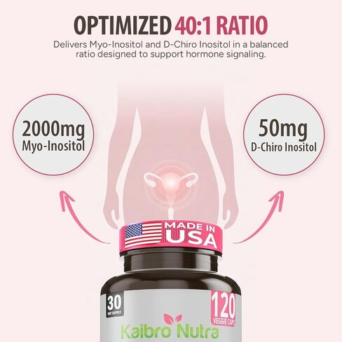 Simple-Organics Myo Inositol Supplement, with D-Chiro Inositol, 40 to 1 Ratio, Helps in Hormone Balance and Ovarian Function Support for Women, 2050mg per Serving, 120 Vegan Capsules in Saudi Arabia