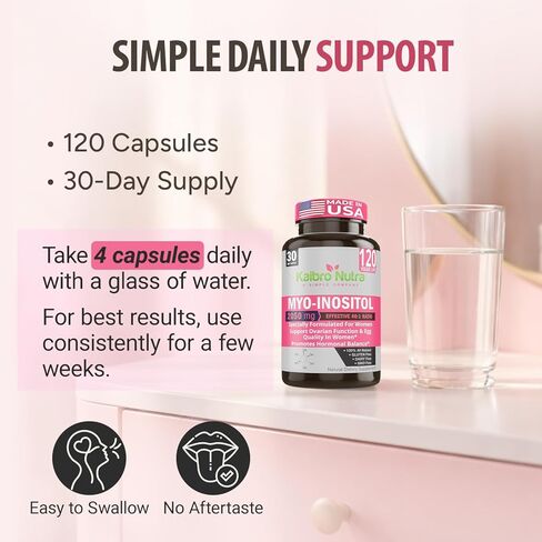 Simple-Organics Myo Inositol Supplement, with D-Chiro Inositol, 40 to 1 Ratio, Helps in Hormone Balance and Ovarian Function Support for Women, 2050mg per Serving, 120 Vegan Capsules in Saudi Arabia