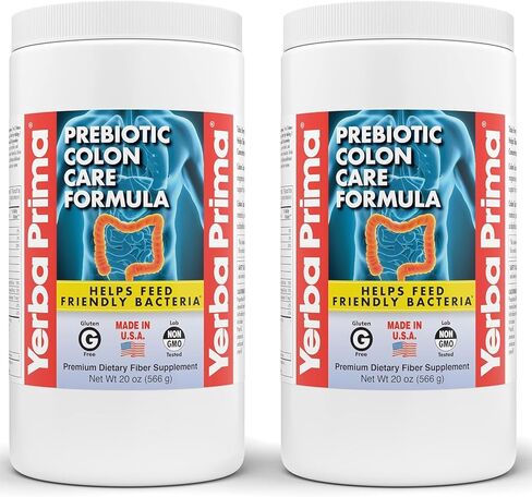 Yerba Prima Prebiotic Colon Care Formula, 20 oz Powder (Pack of 2) with FOS - Natural Psyllium Fiber, Magnesium, Selenium - Non-GMO, Gluten Free, Vegan Daily Supplement - for Men & Women in Saudi Arabia