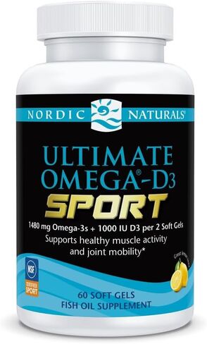Nordic Naturals Ultimate Omega-D3 Sport, Lemon - 60 Soft Gels - 1480 mg Omega-3 + 1000 IU Vitamin D3 - NSF Certified - Supports Muscle, Bones, Focus & Endurance - 30 Servings in Saudi Arabia