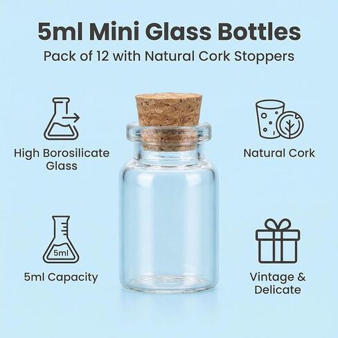 12PCS 5ml Mini Glass Bottles Jars Vials Case Container with Cork Stoppers for Message Weddings Wish Jewelry Party Favors in Saudi Arabia