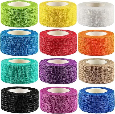 12Pack 1" x 5 Yards Self Adhesive Bandage Wrap, Elastic Self Breathable Self Adherent Wrap for Pets, Athletic Cohesive Bandage for First Aid, Sports Injury & Protection, 12Color in Saudi Arabia