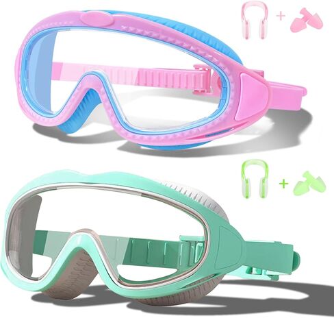 2 Pack Kids Swim Goggles for 3-15 - HD Children's Large Frame Anti-Fog Pool Swimming Goggles for Boys Girls Toddler in Saudi Arabia