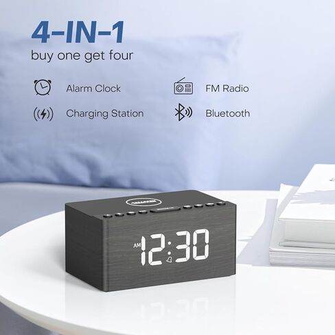 ANJANK Wooden Sound Machine Alarm Clock for Bedroom, Bluetooth Speaker, Wireless Charging Station for iPhone/Samsung, Sleep Timer, 0-100% Dimmer, White Noise Machine for Sleeping Adults with 20 Sounds in Saudi Arabia