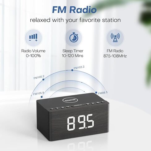 ANJANK Wooden Sound Machine Alarm Clock for Bedroom, Bluetooth Speaker, Wireless Charging Station for iPhone/Samsung, Sleep Timer, 0-100% Dimmer, White Noise Machine for Sleeping Adults with 20 Sounds in Saudi Arabia