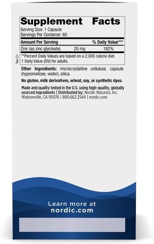 Nordic Naturals Zinc Glycinate - 60 Capsules - 20 mg Highly Absorbable Zinc Glycinate - Optimal Wellness - Non-GMO, Gluten Free, Vegan - 30 Servings in Saudi Arabia