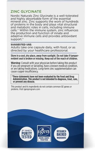 Nordic Naturals Zinc Glycinate - 60 Capsules - 20 mg Highly Absorbable Zinc Glycinate - Optimal Wellness - Non-GMO, Gluten Free, Vegan - 30 Servings in Saudi Arabia