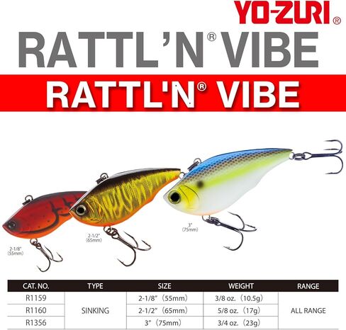 Yo-Zuri R1159-GSGL Rattl'N Vibe Sinking Lure, Ghost Bluegill , 55mm 2-1/8" in Saudi Arabia