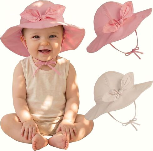 2 Pieces Baby Girls Sun Hat Adjustable Sun Protection Summer Beach Wide Brim Hat in Saudi Arabia