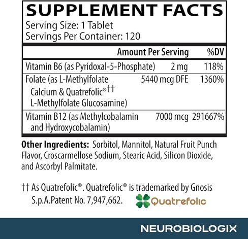 Neurobiologix Methylation Complete™ 120 قرص تحت اللسان مع B12 النشط بيولوجيًا، وحمض الفوليك الميثيل مع نكهة الفاكهة الخفيفة للتركيز، والطفرات الجينية MTHFR وMTRR، نباتي وخالي من الغلوتين in Kuwait
