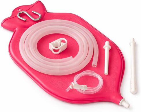 HealthAndYoga™ NaturoFlo Enema Bag Kit - Open Fountain top (2 Quart) - Silicone Tubing and Strong Metal Suspension - Hygienic Sterile Enema Sheet - Privacy Carry and Storage Bag in Saudi Arabia