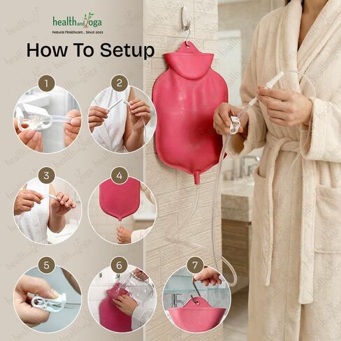 HealthAndYoga™ NaturoFlo Enema Bag Kit - Open Fountain top (2 Quart) - Silicone Tubing and Strong Metal Suspension - Hygienic Sterile Enema Sheet - Privacy Carry and Storage Bag in Saudi Arabia