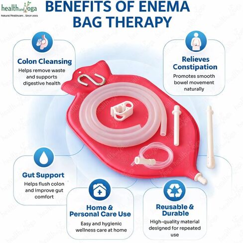 HealthAndYoga™ NaturoFlo Enema Bag Kit - Open Fountain top (2 Quart) - Silicone Tubing and Strong Metal Suspension - Hygienic Sterile Enema Sheet - Privacy Carry and Storage Bag in Saudi Arabia
