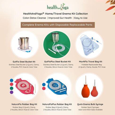 HealthAndYoga™ NaturoFlo Enema Bag Kit - Open Fountain top (2 Quart) - Silicone Tubing and Strong Metal Suspension - Hygienic Sterile Enema Sheet - Privacy Carry and Storage Bag in Saudi Arabia