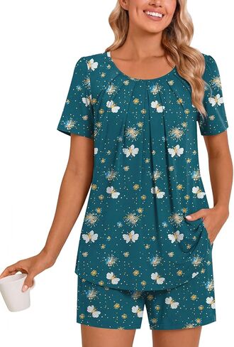 Anymeet Summer Womens Pajama Sets Short Sleeve Soft Casual 2 Piece Ladies Pjs Set Spring Sleepwear with Pockets in Kuwait