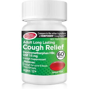 RIGHT REMEDIES Cough Relief Softgels, Dextromethorphan HBr 15mg, up to 8-Hour Long-Lasting, Non Drowsy Bronchial Suppressant, Generic Robitussin Coughgels (60 Softgels) in Kuwait
