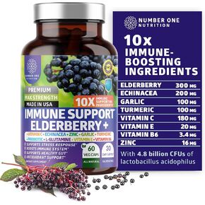 NN1N Premium 10 in 1 Immune Support Booster [10 Potent Ingredients] with Elderberry, Vitamin C, Echinacea, Zinc, Turmeric and Probiotic for Immune Support, Gut Health and Better Digestion, 60 Veg Caps in Saudi Arabia
