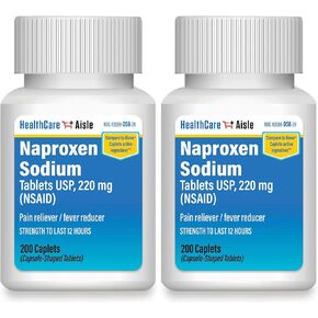 HealthCareAisle Naproxen Sodium، 220 مجم - 200 كبسولة - مسكن للألم ومخفض للحمى، ما يصل إلى 12 ساعة من الراحة in Kuwait