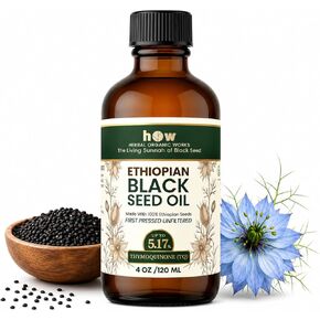 Black Seed Oil (16oz) 3 Times More Thymoquinone, 100% Ethiopian Pure Cold Pressed Black Cumin Seed Oil, 100% Natural Nigella Sativa Glass Bottle in Kuwait