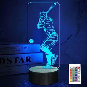 Baseball 3D Night Light, Baseball Batter Sport Gifts Bedside Lamp for Xmas Holiday Birthday Gifts for Kids Baseball Fan with Remote Control 16 Colors Changing + 4 Changing Mode + Dim Function in Kuwait