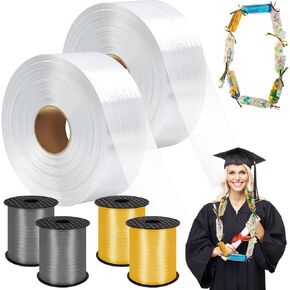 Candy Lei Poly Tubing, 2 Inch x 1000 ft Clear Graduation Candy Lei Making Kit with 2 Rolls 500 yd Ribbon, Clear Shipping Poly Tubing for DIY Graduation Wreaths Packing Snacks in Kuwait
