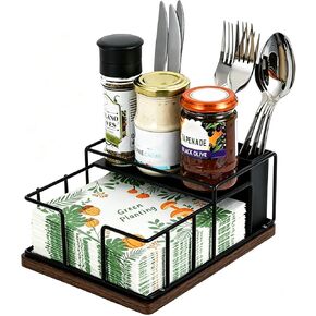 Paper Napkin Holder Flat Metal Napkin Holder with Weighted Arm, Modern Farmhouse Napkin Holder for Table, Cocktail Kitchen Bathroom Napkin Holder Dispenser for Home Restaurant Outdoor, Black in Kuwait
